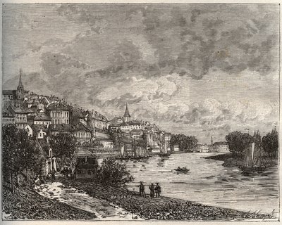 Chateau-Gontier (シャトー・ゴンティエ) - ペイ・ド・ラ・ロワール地方のマイエンヌ - V.-A. Malt-Brown著「La France illustree: geography, history, administration statistique」に掲載された彫刻。 1884年 作： French School