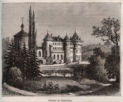 Chateau de Chastellux - Chastellux sur cure, Burgundy - V.-A. Malt-Brown著「La France illustree: Geography, History, statistical administration」に掲載されている彫刻。Malt-Brown著「La France illustree: geography, history, statistical administration」の版画。1884 作： French School