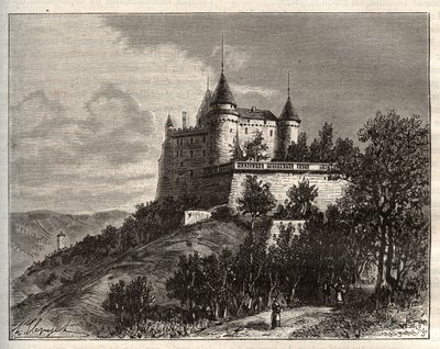 Chateau de Mercues - Cahors - V.A. Malt-Brownによる "La France illustree: Geography, History, statistical administration "に掲載された彫刻。1884 作： French School