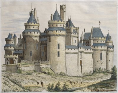 Bosredonによって彫刻されたピエールフォン城、ルモニテュールデアーキテクツのイラスト（カラー彫刻） 作： French School