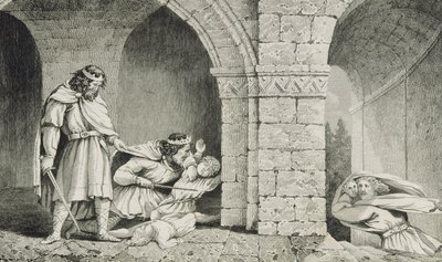チャルトベルト1世（c.498-588）は、兄弟の相続人殺害事件で、コラートの「フランスの歴史」から1840年頃に出版されました。 作： French School