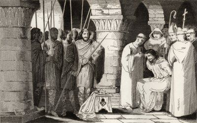 Childeric III（714-51）は、1840年頃に出版された、Colartの「Histoire de France」から、放棄され修道院に監禁されました。 作： French School