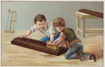 子供たちが大きな木製チョコレートバーを建設し、Suchard Chocolateを宣伝 作： French School