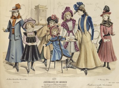 子供の衣装、Journaux de Modeのイラスト、1898年10月（カラー彫刻） 作： French School