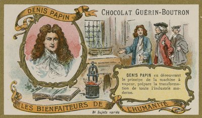Chocolat Guerin-Boutronトレードカード、Denis Papin 作： French School