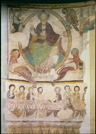 4つの福音記号と最後の晩餐を伴う陛下のキリスト、1200年頃 作： French School