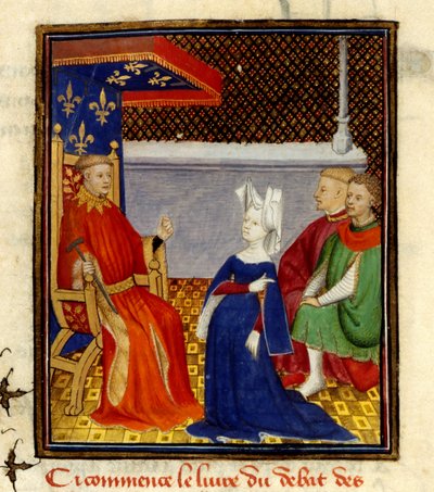 ルイ・ドルレアンに宛てたクリスティン、MS Harley 4431、f.58v、フランス、1410-14年頃（羊皮紙の色） 作： French School