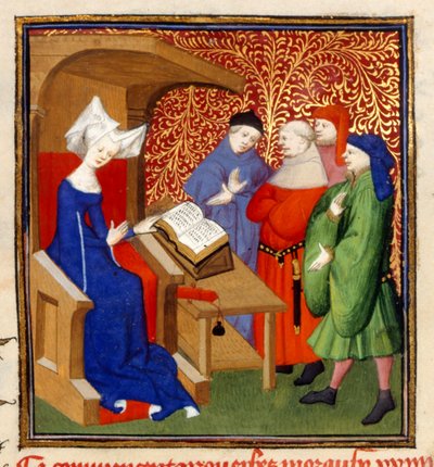 Christine instructing、MS Harley 4431、f.259v、フランス、c.1410-14（羊皮紙の色） 作： French School