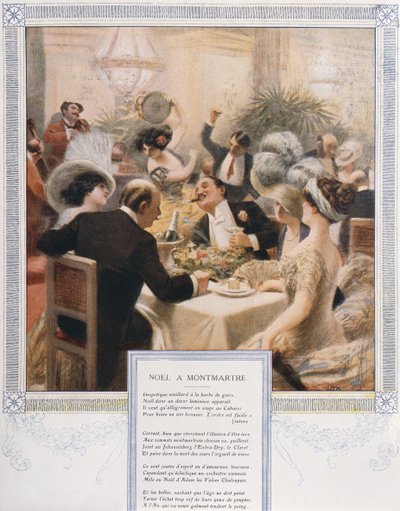モンマルトルのクリスマス、豪華なレストランでのクリスマスイブのディナー、1900年頃 作： French School