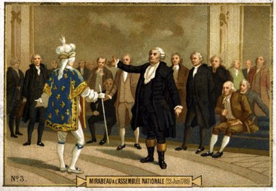 6月23日、国民議会でミラボー伯爵（1749-1791）のオノレ・ガブリエル（Honore-Gabriel）・リケティを表すクロモリトグラフィー 作： French School