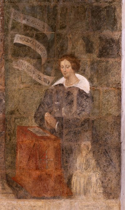 教会（Eglise Saint-Jean-Baptiste）。内部の様子。サン・フルーシー礼拝堂壁画。マリアの賛美（fresque dite de la bonne mort）。17世紀初頭。 作： French School