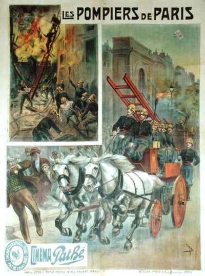 Les Pompiers de Paris」の映画ポスター、1914年以前（カラーリトグラフ） 作： French School