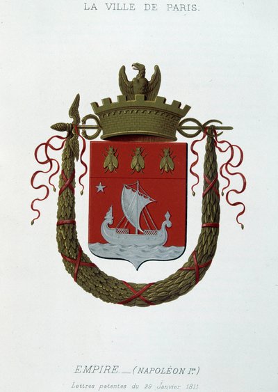 パリ市の紋章。帝国（ナポレオン1世） - 1811年1月29日付書簡特許 - H. Traversier著『Armorial National de France』（パリ）所収 作： French School