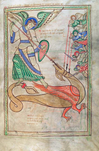 タラ。グエルフ。 1 Gud。緯度。 15r、Saint Michael Fighting the Dragon、Liber Floridus、Lambert de Saint-Omer c.1120 作： French School