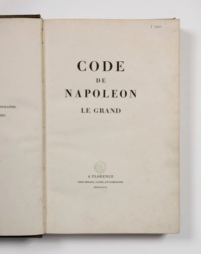 タイトルページで開いたナポレオン大王のコード、フィレンツェ、モリニー、ランディエシー、1809年発行 作： French School