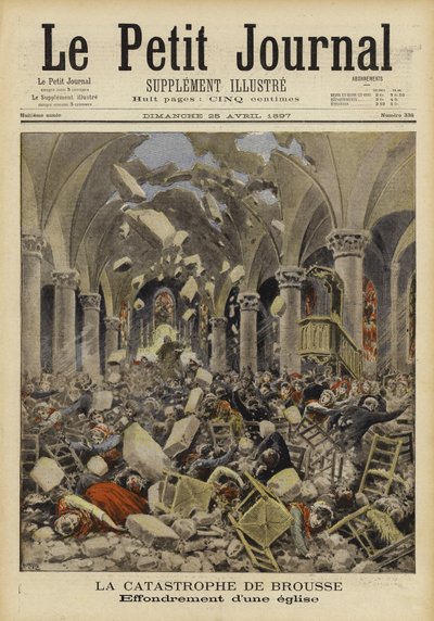 教会の屋根の崩壊、ブリュッセ、フランス、1897 作： French School