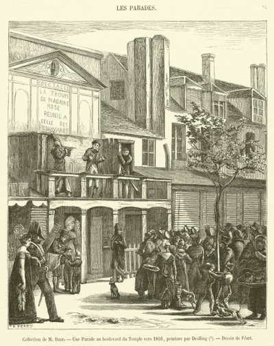 M・バウルのコレクション、テンプル大通りでのアン・パレード、1816年頃（エングレーヴィング 作： French School