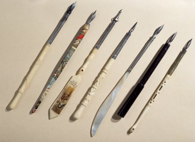 ペンホルダーのコレクション、20世紀初頭（象牙、真珠母貝） 作： French School