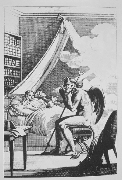 19世紀後半に公開された魔法の歴史に描かれたルディアブルペイントパールイミーム（1825）の、悪魔との会話をするコリンデプランシー（1793-1887） 作： French School