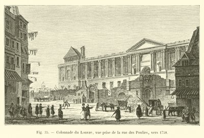 1758年頃にプーリー通りから撮影されたコロネードデュルーブル 作： French School