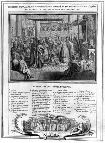 1594年1月27日、16世紀後半のシャルトル大聖堂でのアンリ4世（1553-1610）の奉献と戴冠 作： French School