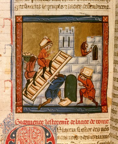 ローマの建設。ロジャー4世の宮廷に仕えていた書記官、リールのシャトラン（1208-1230）が書いた1260-1270年頃の「セザールの古代史」の写本のミニチュア。ディジョン、ムニシ 作： French School