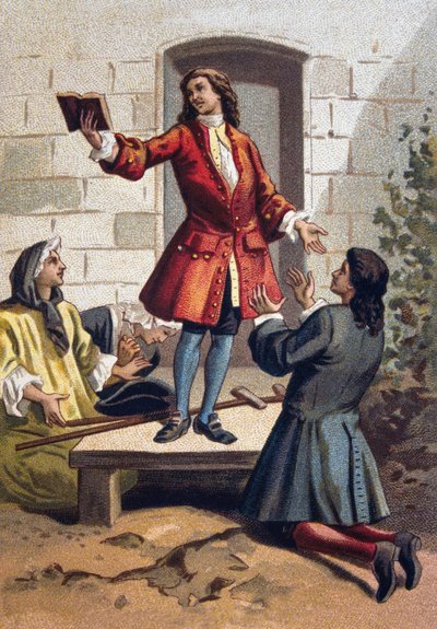Convulsionary practice (Convulsionnaires of Saint-Medard) - ジャンセニスム：ルイ15世時代のサン・メダール墓地（サン・メダール）のconvulsionaries（ジャンセニスムの狂信者）。1890年頃のクロモリトグラフィー。 作： French School