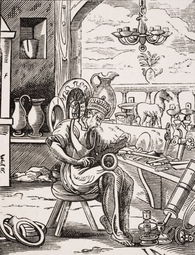 銅細工師、ポールラクロワ（1806-84）の「ルモヤンエイジエラルネサンス」からのヨーストアンマン（1539-91）の木版画の複製、1847年（リソ）に出版 作： French School