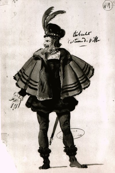 トリブーレのコスチュームデザイン、Le Roi samuse（1832）、Victor Hugo（1802-85）、1832（ペンと紙にインク） 作： French School