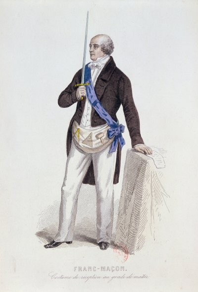 マスターの等級への彼の受け入れのためのフリーメーソンの衣装、c.1848 作： French School