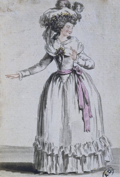 女優の衣装（カラー彫刻） 作： French School