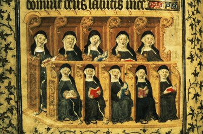 Cott Dom A XVII f.74v 合唱団の屋台にいる修道女、パリのヘンリー 6 世の詩篇より 作： French School