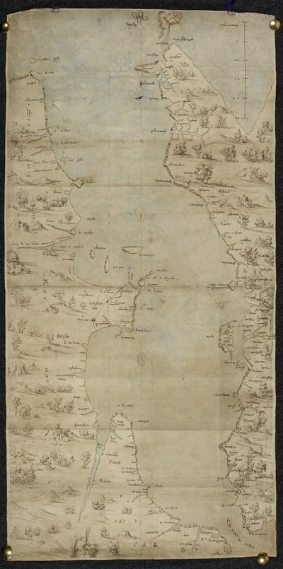Cotton Augustus I ii f.65 イギリス海峡の地図 (イギリス南海岸とフランス北海岸) by Jean Rotz 作： French School