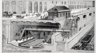 1899年の "La nature "に掲載されたパリのサンミッシェル駅の断面図 作： French School