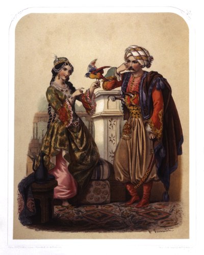 トルコのカップル、1850年頃（リトグラフ） 作： French School