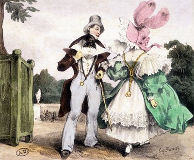 歩くカップル、ガイ・フォレストのドローイング、1829年頃。 作： French School