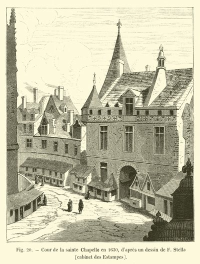 1630年のサントシャペルの中庭。エフステラの絵、エスタンプのキャビネット 作： French School