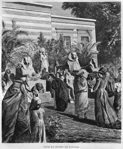 ゲオルクモリッツエバースのLEgypte（1837-98）、1881年（bw彫刻）の博物館、ブラクの中庭 作： French School