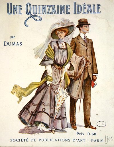 アレクサンドル・デュマ(1824-95)の小説「Une Quinzaine Ideale」の表紙 1908年(カラーリトグラフ) 作： French School