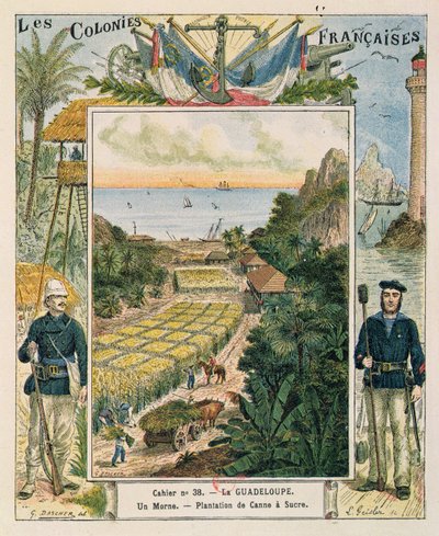 1892年、グアドループのサトウキビ農園を描いた学校の練習帳の表紙 作： French School