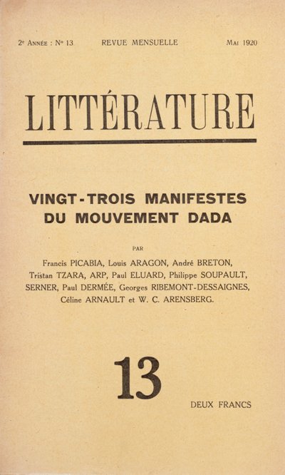 1920年5月、ダダ運動を専門に扱う文学月刊誌の表紙 作： French School