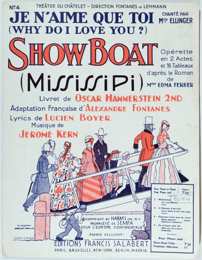 1928年にシャトレ劇場で制作されたオペレッタショーボートの楽譜の表紙 作： French School