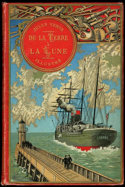 ジュール・ヴェルヌが1865年に発表した『地球から月へ』の表紙（Hetzel/Extraordinary Voyages 作： French School