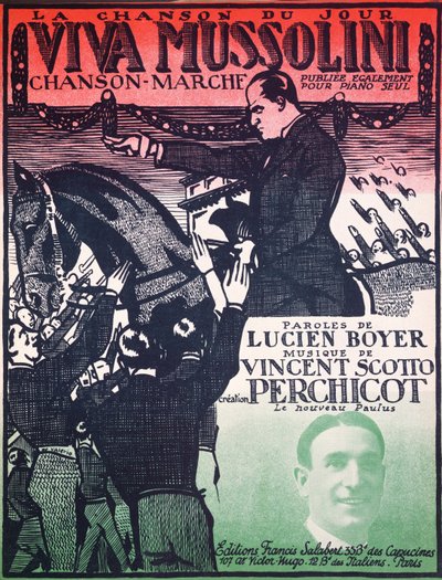 ヴィンセントスコット（1876-1952）とルシアンボイヤー作、1920年代のビバムッソリーニの楽譜の表紙 作： French School