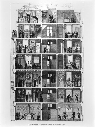パリの建物の断面図、frpm Le Magasin Pittoresque、1883 作： French School