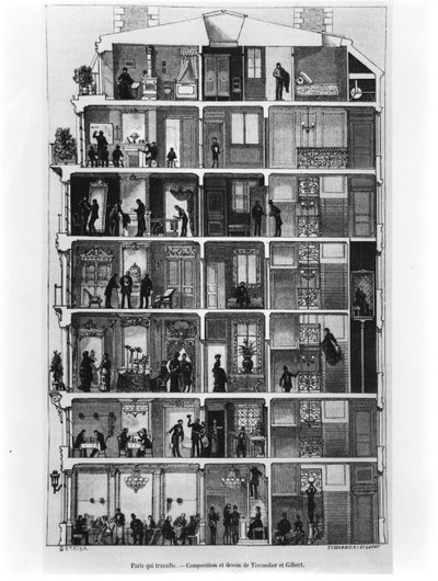 パリの建物の断面図、frpm Le Magasin Pittoresque、1883 作： French School
