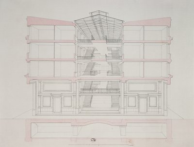 ナポレオンの住宅開発における住宅の断面図、1849年パリ、ロシュシュアール通り58 作： French School
