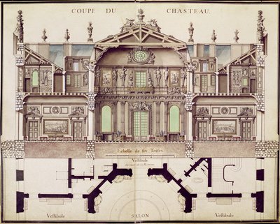 マルリー城の断面図、1714年 作： French School