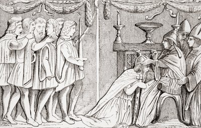 1433年に教皇ユージーン4世によって聖ローマ皇帝としてのジギスムントの戴冠 作： French School