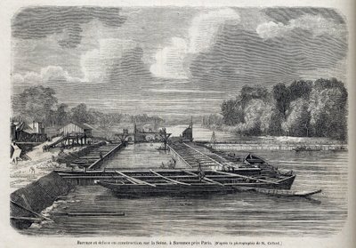 1866年、SURESNESのセーヌ川で発生したダム - エングレーヴィング - Le Monde Illustré 1866 作： French School